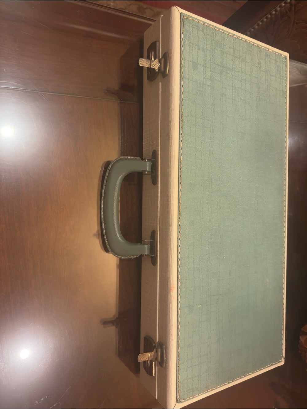 Vintage Two-Tone Carrying Case in Sage Green and Beige